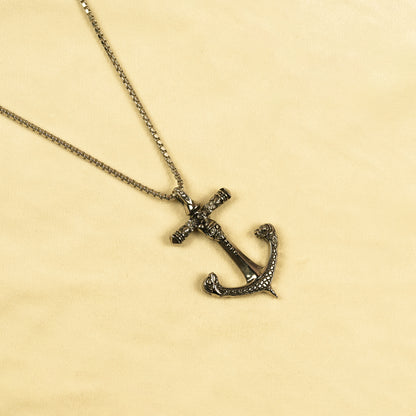 Aanura Silver Anchor Cross Chain  For Men