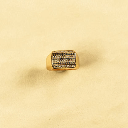 Aanura Gold-Plated Crystal Grid Ring For Men's