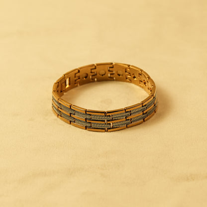 Aanura Gold Stainless Steel Textured Bracelet For Men