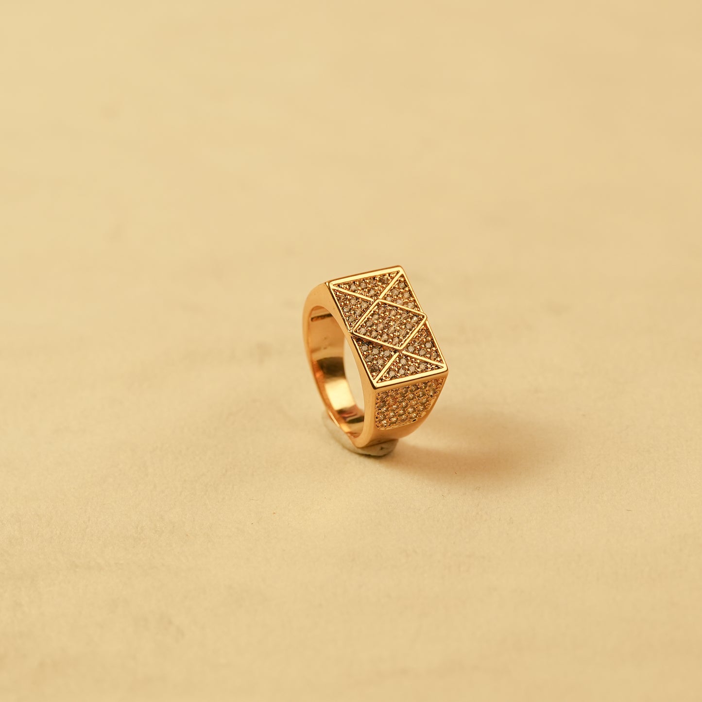 Aanura Gold-Plated Geometric Crystal Ring For Men's