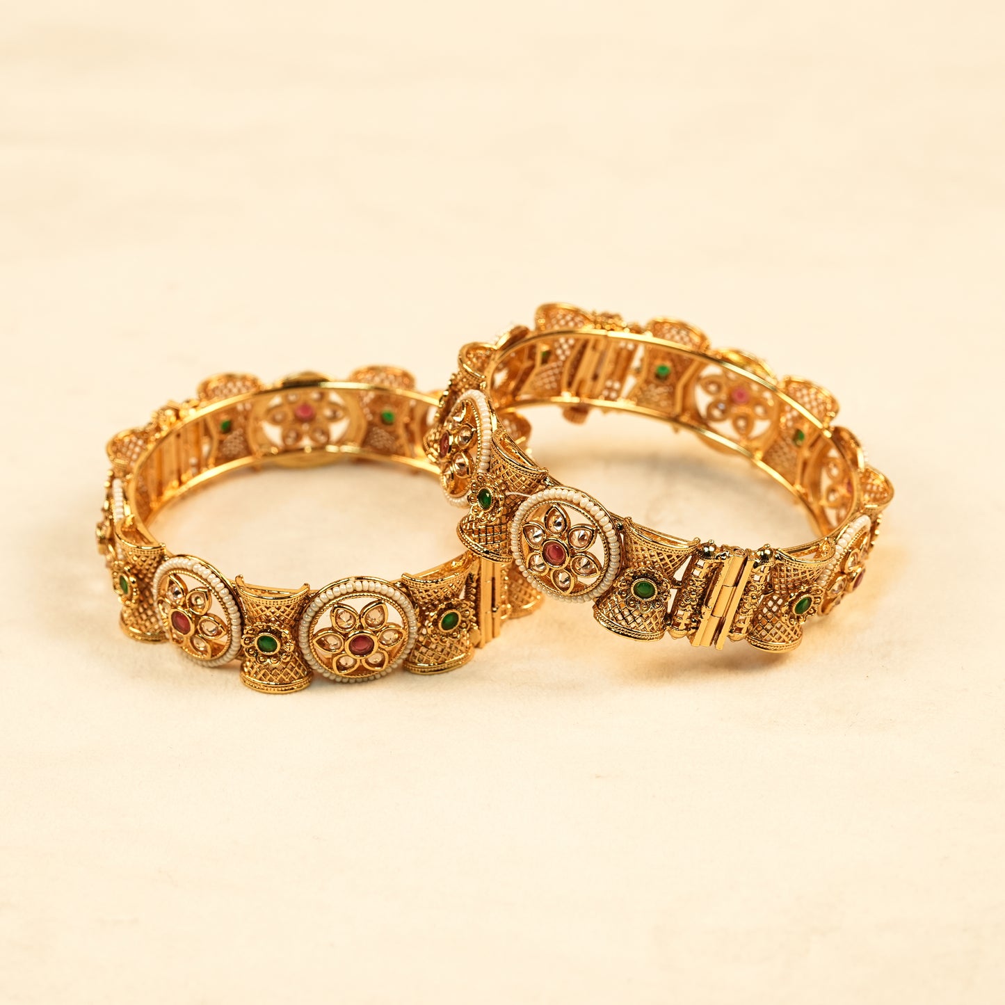 Aanura Gold Plated Heritage Stone Bangle Bracelet