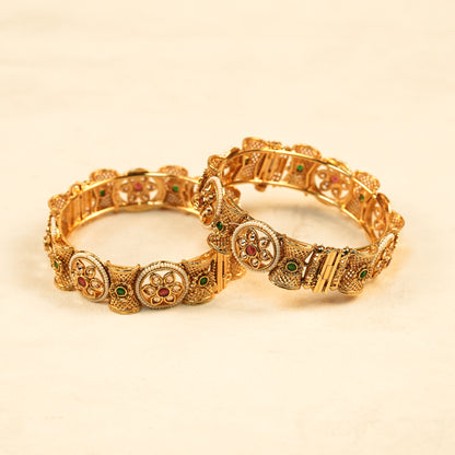 Aanura Gold Plated Heritage Stone Bangle Bracelet