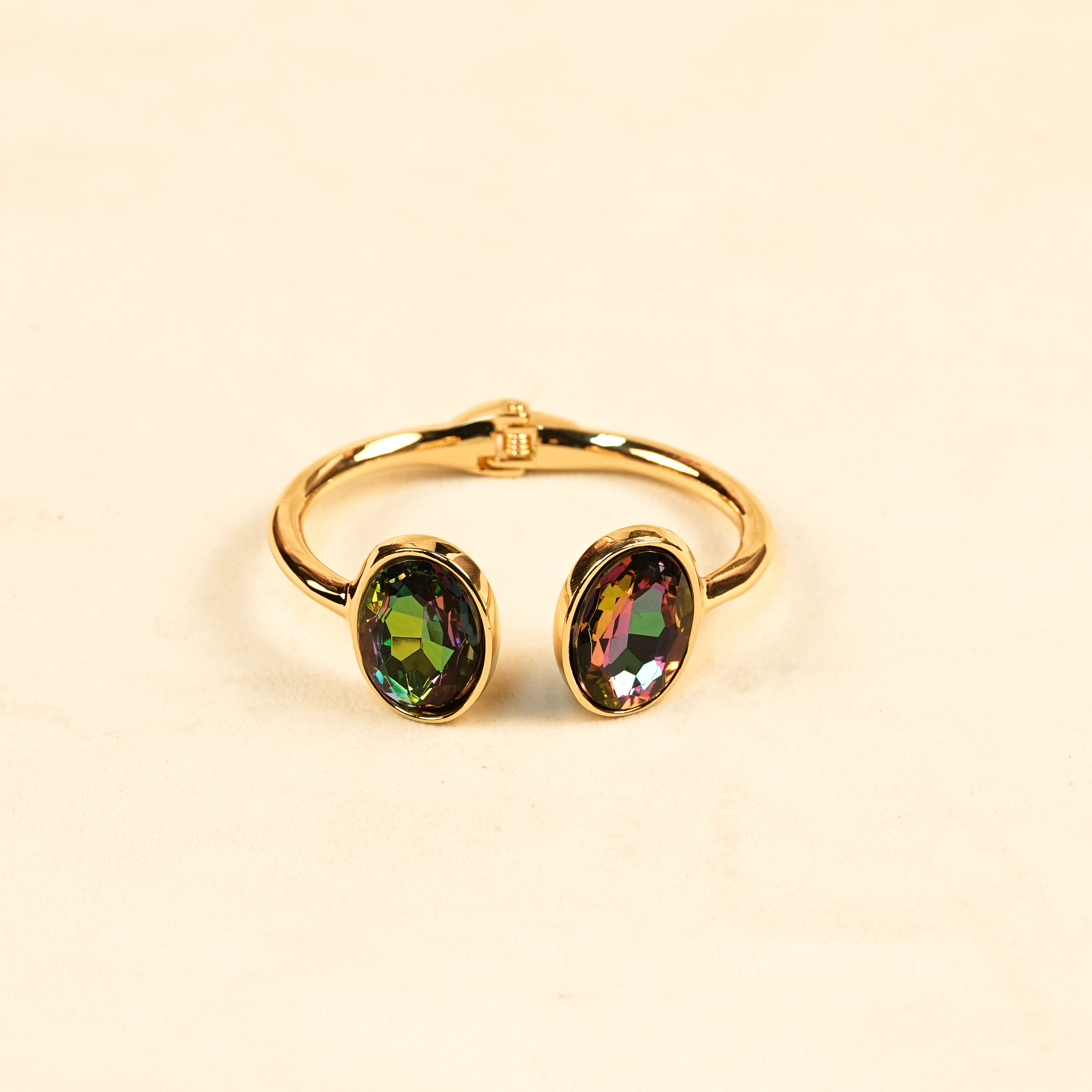 Aanura Gold Stainless Steel Dual-Stone Bangle Bracelet