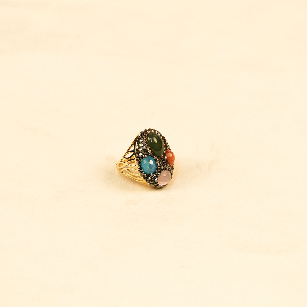 Aanura Gold Stainless Steel Multi-Stone Statement Ring