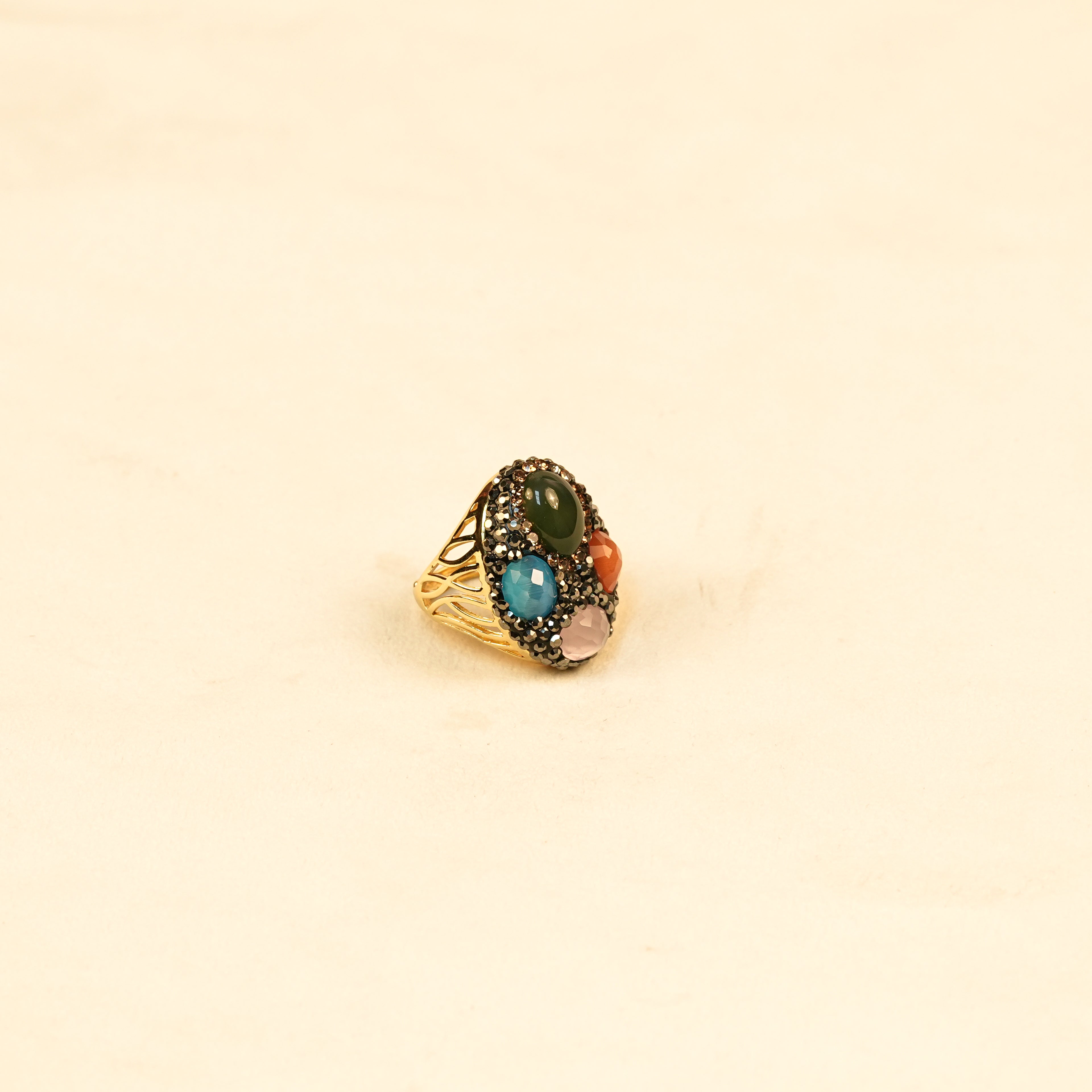 Aanura Gold Stainless Steel Multi-Stone Statement Ring