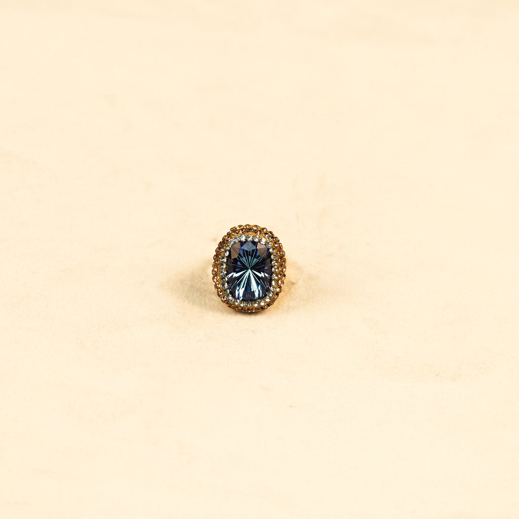 18K Gold Plated Crystal Statement Anti-Tarnish Waterproof Ring