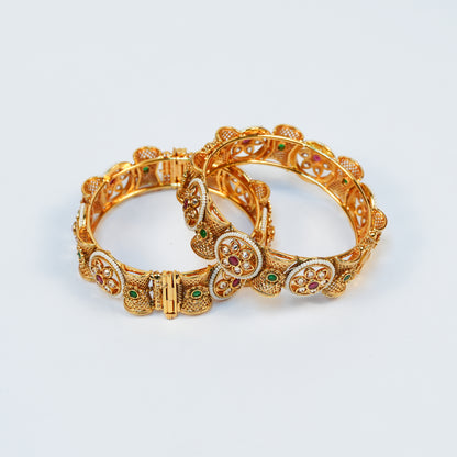 Aanura Gold Plated Heritage Stone Bangle Bracelet