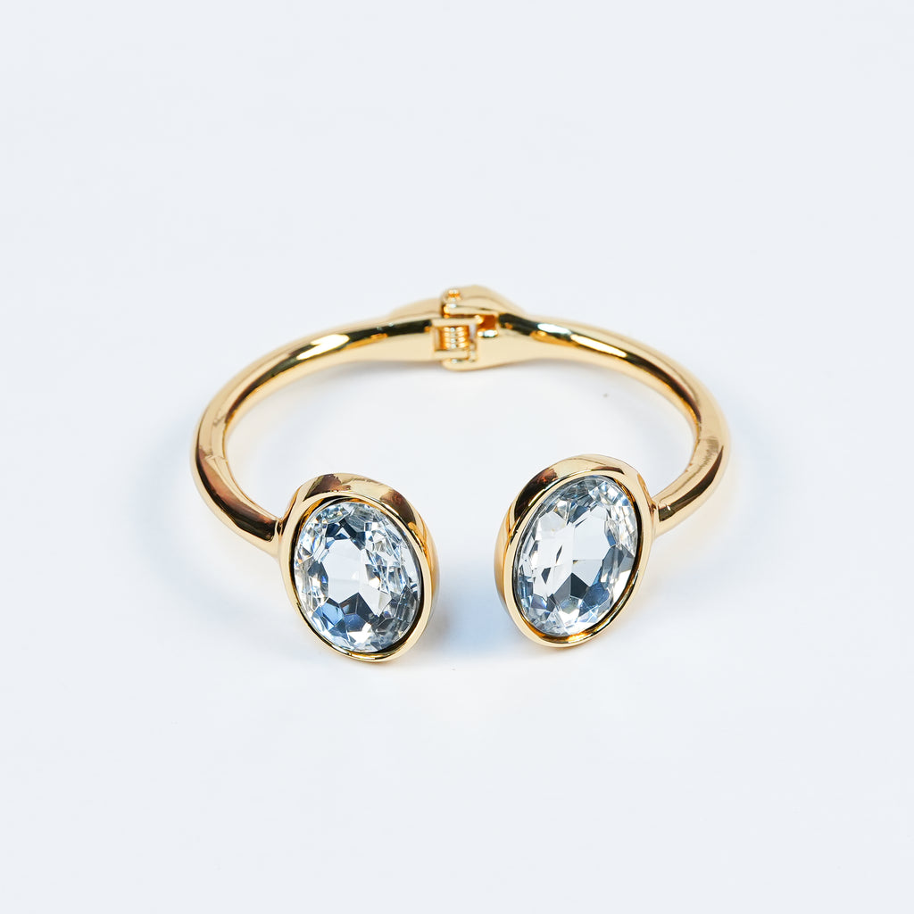 Aanura Gold Stainless Steel Dual-Stone Bangle Bracelet