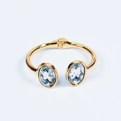 Aanura Gold Stainless Steel Dual-Stone Bangle Bracelet