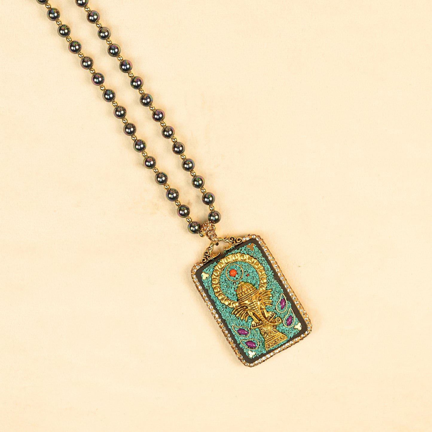 Aanura Gold Stainless Steel Beaded Pendant Necklace