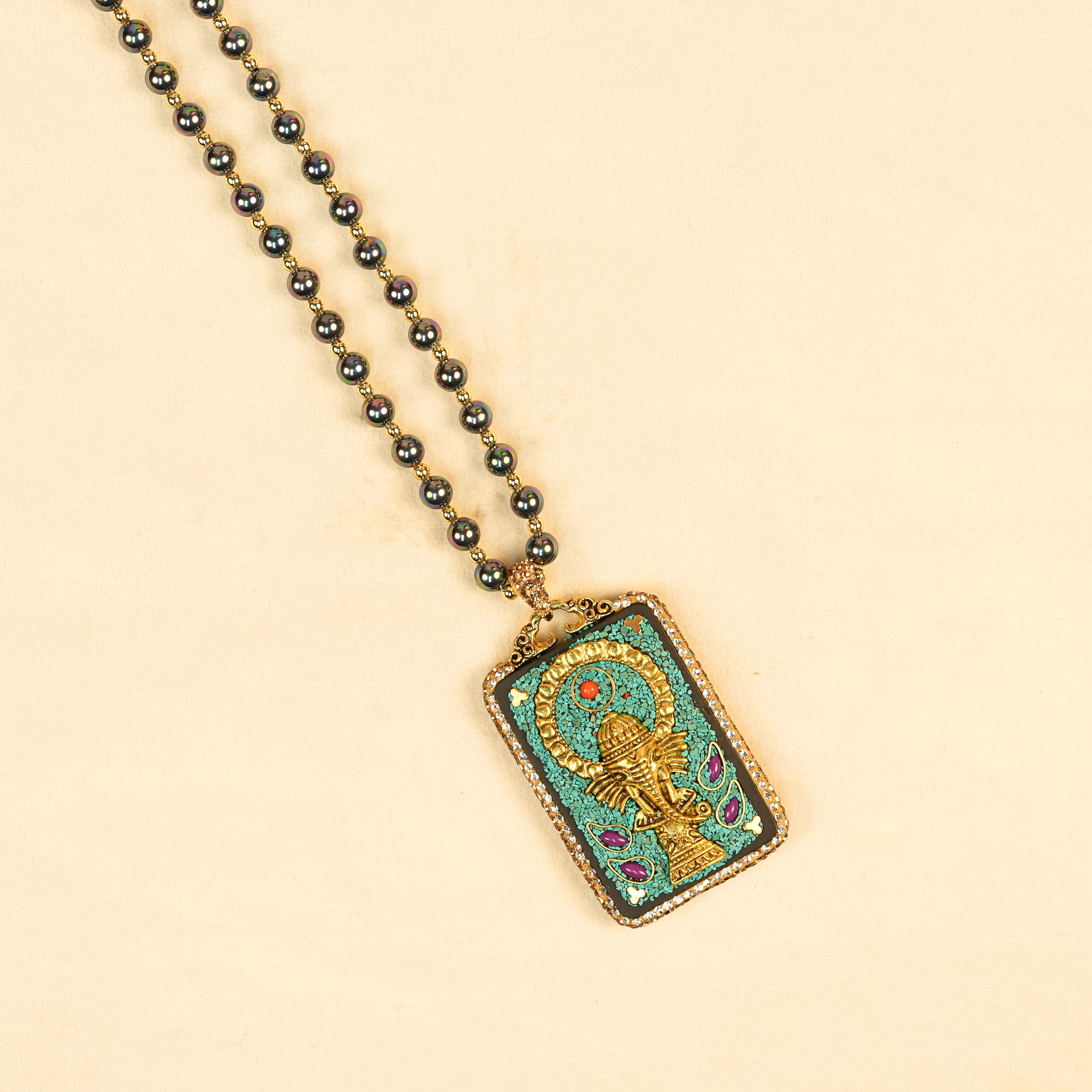 Aanura Gold Stainless Steel Beaded Pendant Necklace