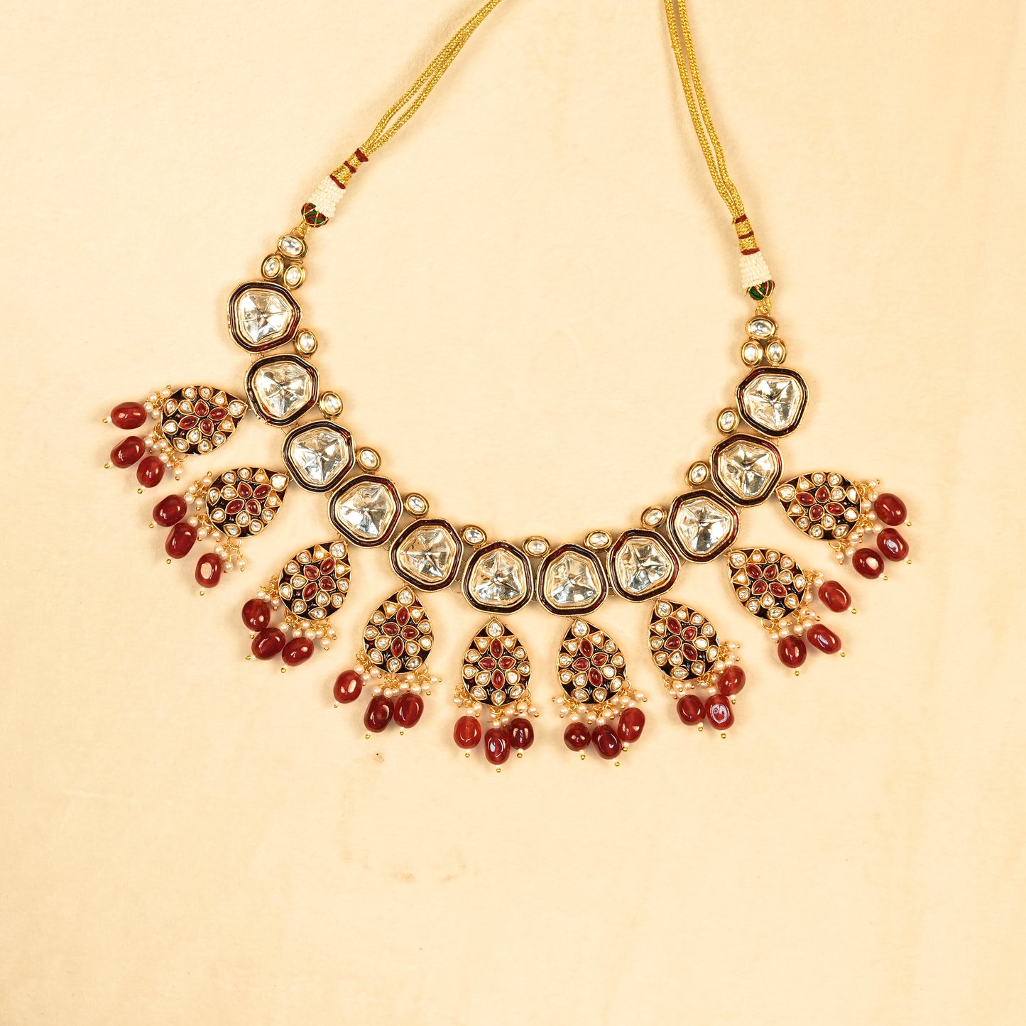 Aanura Gold Traditional Necklace Set With Earrings