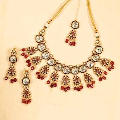 Aanura Gold Traditional Necklace Set With Earrings