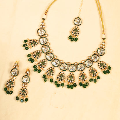 Aanura Gold Traditional Necklace Set With Earrings
