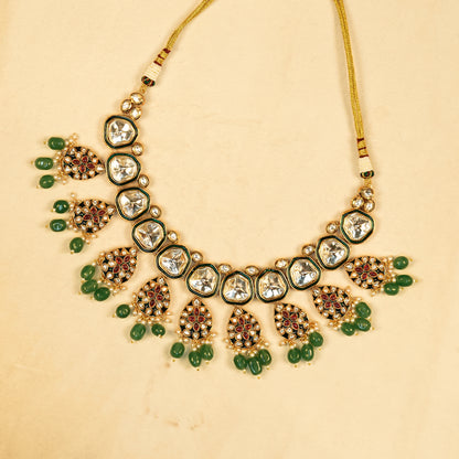 Aanura Gold Traditional Necklace Set With Earrings