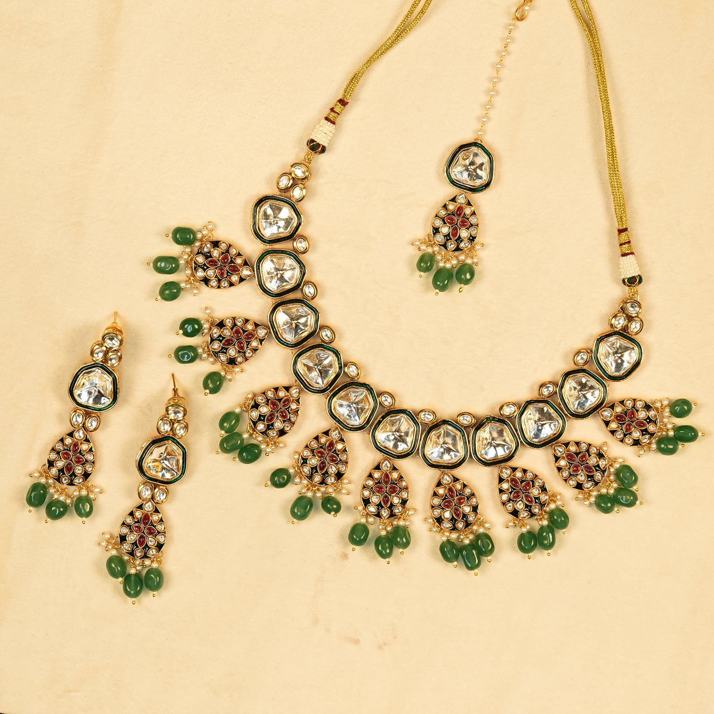 Aanura Gold Traditional Necklace Set With Earrings