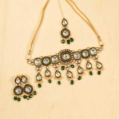 Aanura Gold Plated Traditional Necklace & Earring Set