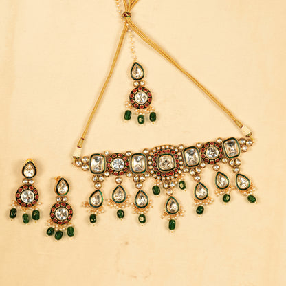 Aanura Gold Plated Traditional Necklace & Earring Set