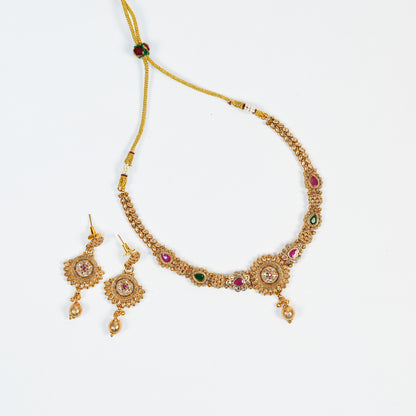 Aanura Gold Plated Sunburst Necklace Set