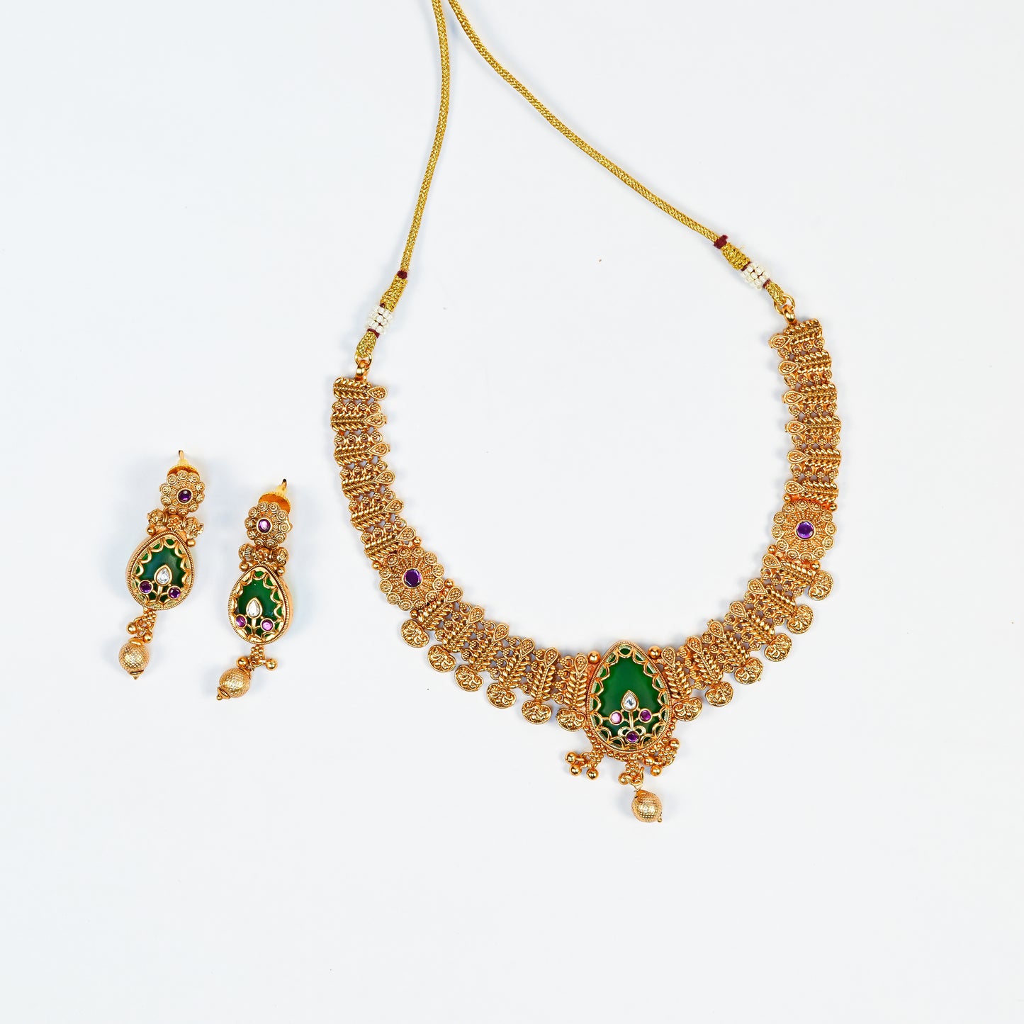 Aanura Gold Plated Emerald Aura Necklace Set