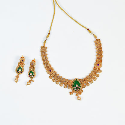 Aanura Gold Plated Emerald Aura Necklace Set