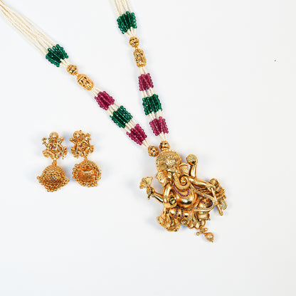 Aanura Gold Plated Sacred Motif Long Necklace Set
