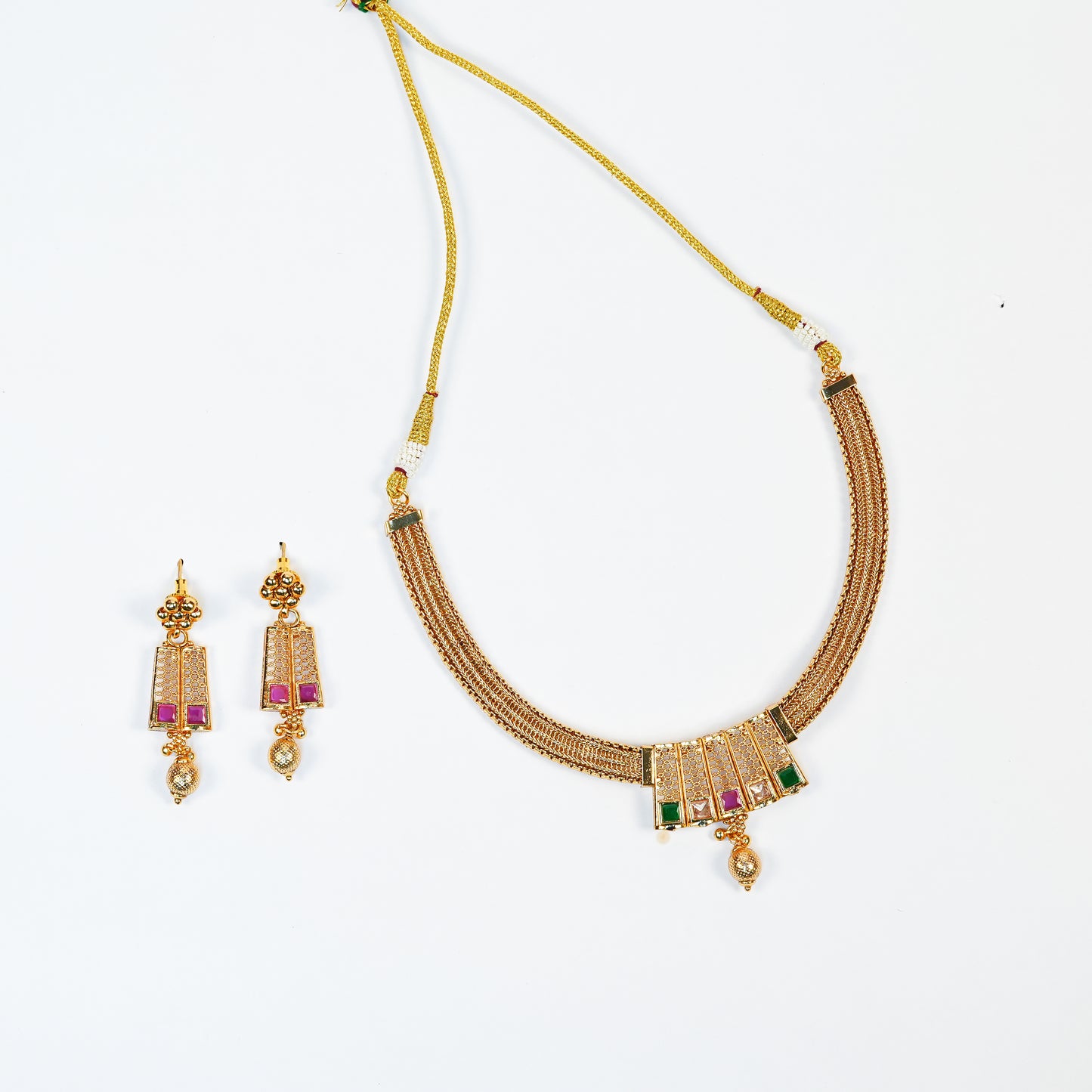 Aanura Gold Plated Layered Necklace & Earring Set