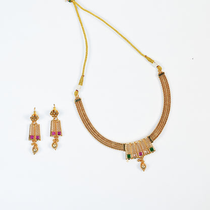 Aanura Gold Plated Layered Necklace & Earring Set