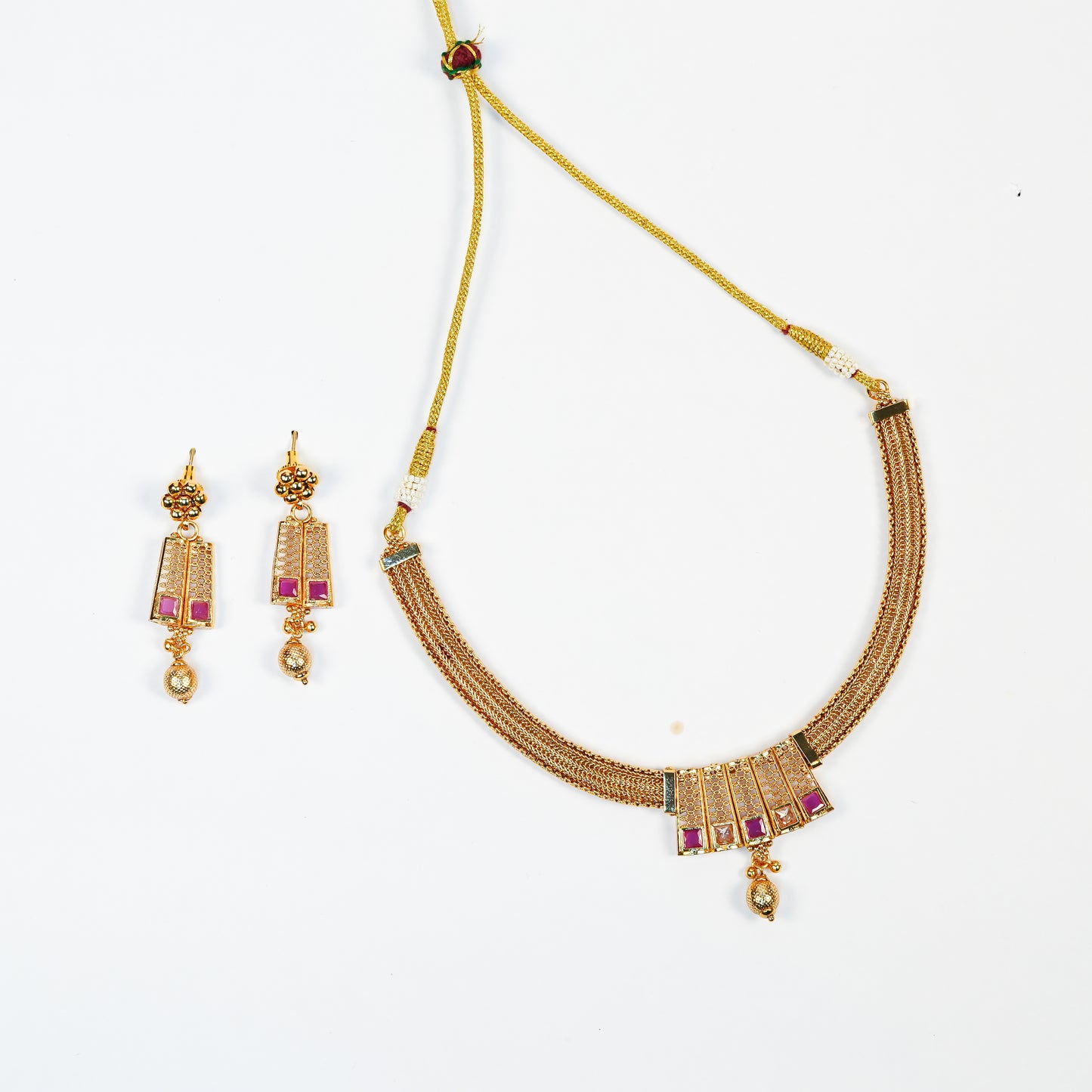Aanura Gold Plated Layered Necklace & Earring Set
