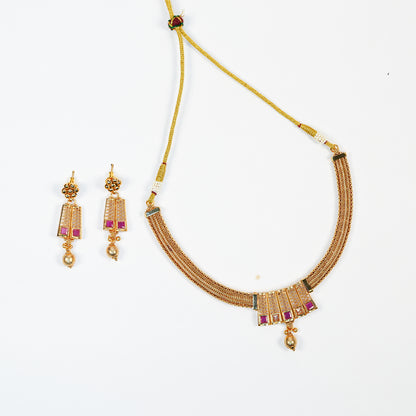 Aanura Gold Plated Layered Necklace & Earring Set