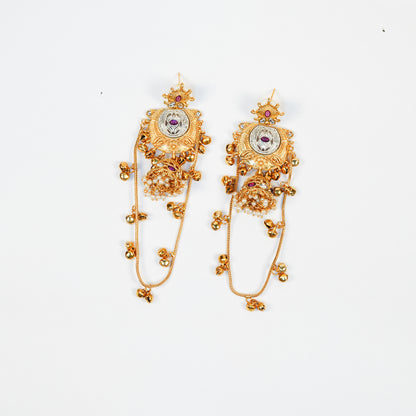 Aanura Gold Plated Temple Statement Earrings