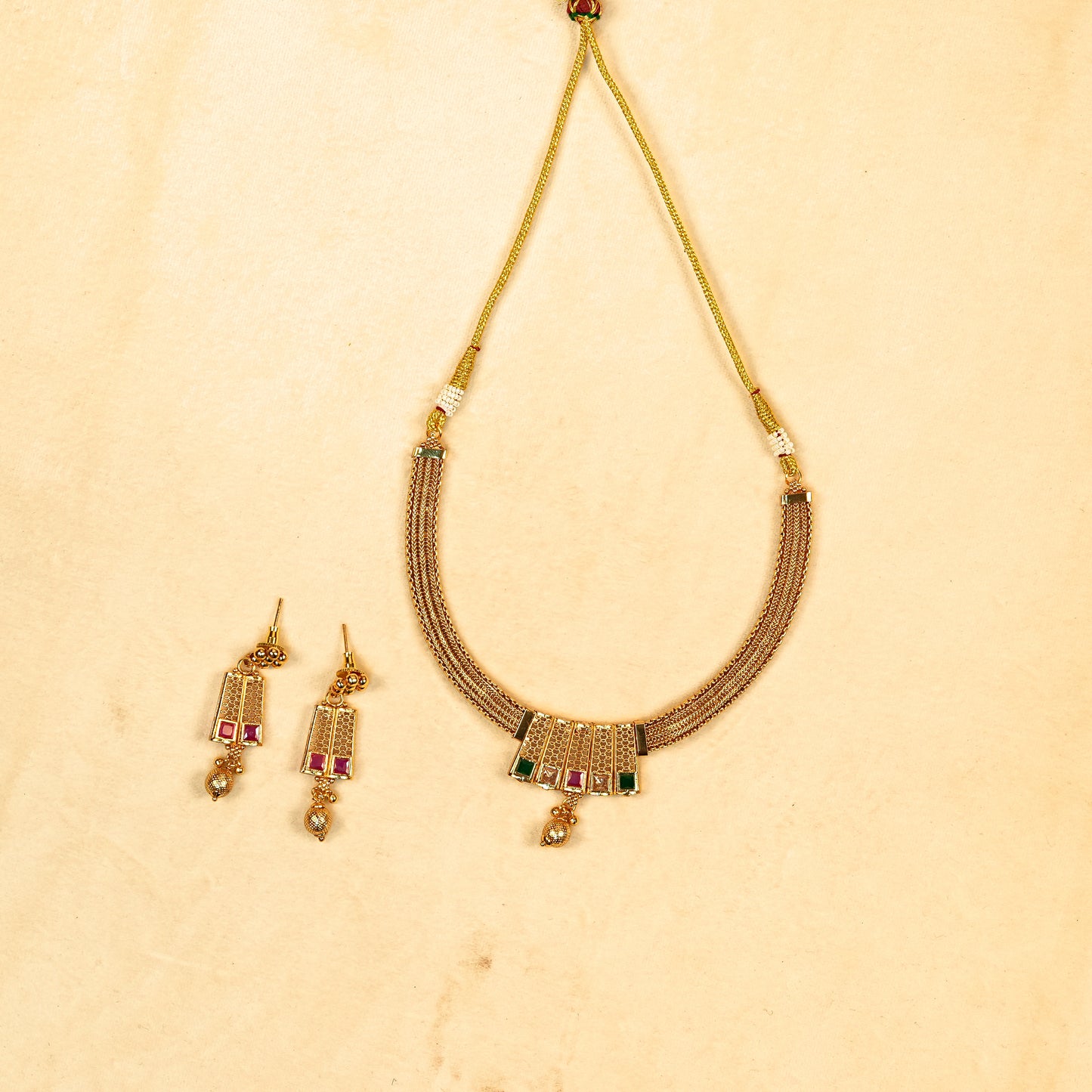 Aanura Gold Plated Layered Necklace & Earring Set