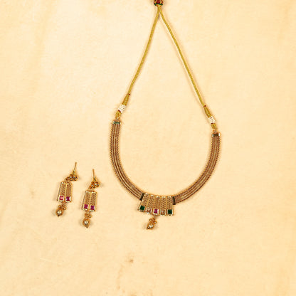 Aanura Gold Plated Layered Necklace & Earring Set