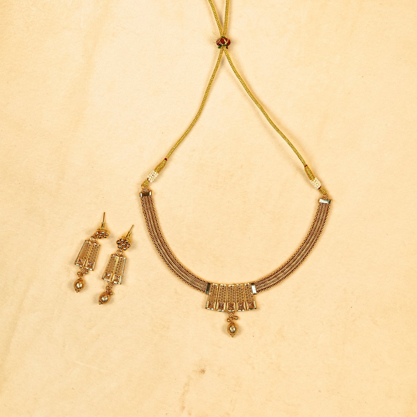 Aanura Gold Plated Layered Necklace & Earring Set