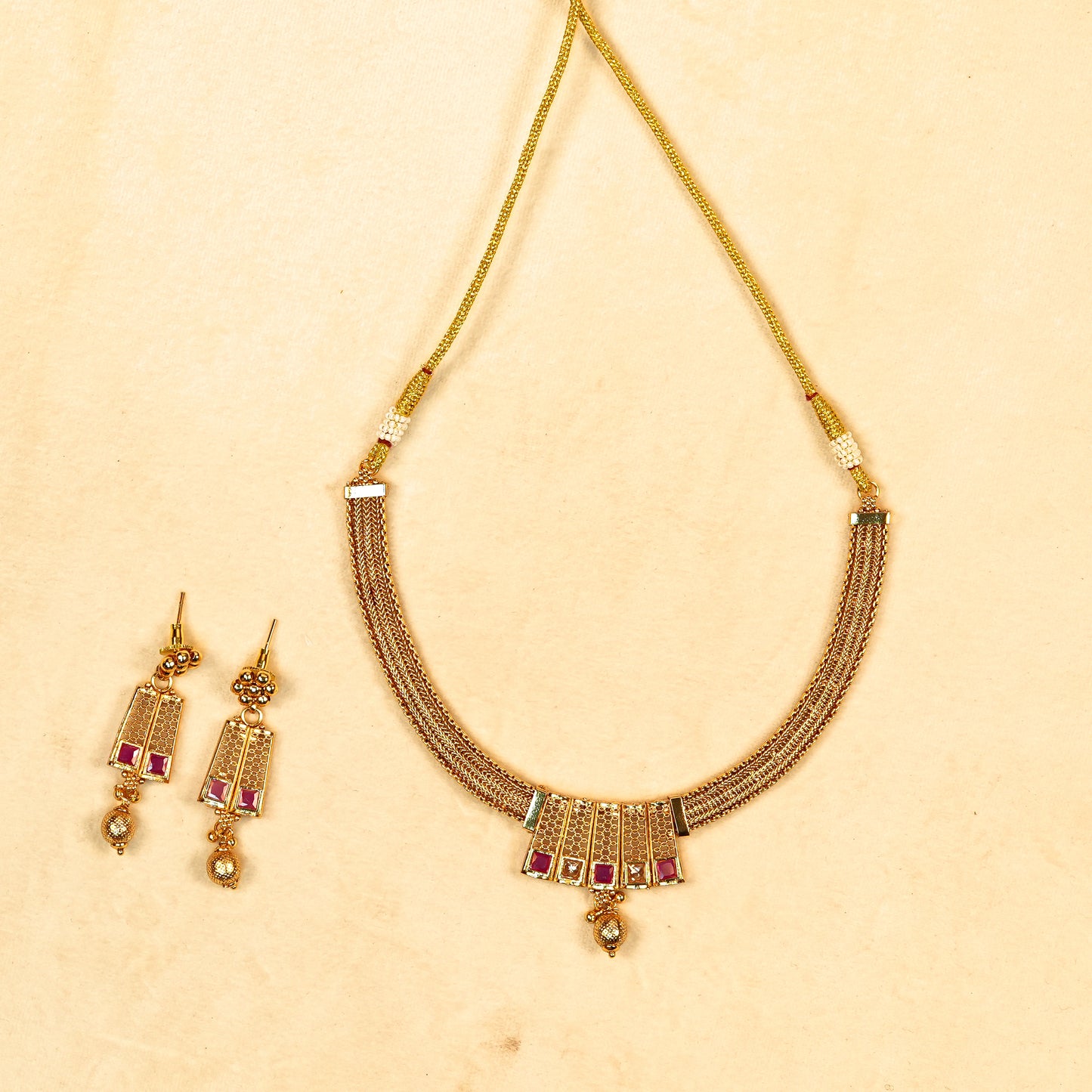 Aanura Gold Plated Layered Necklace & Earring Set