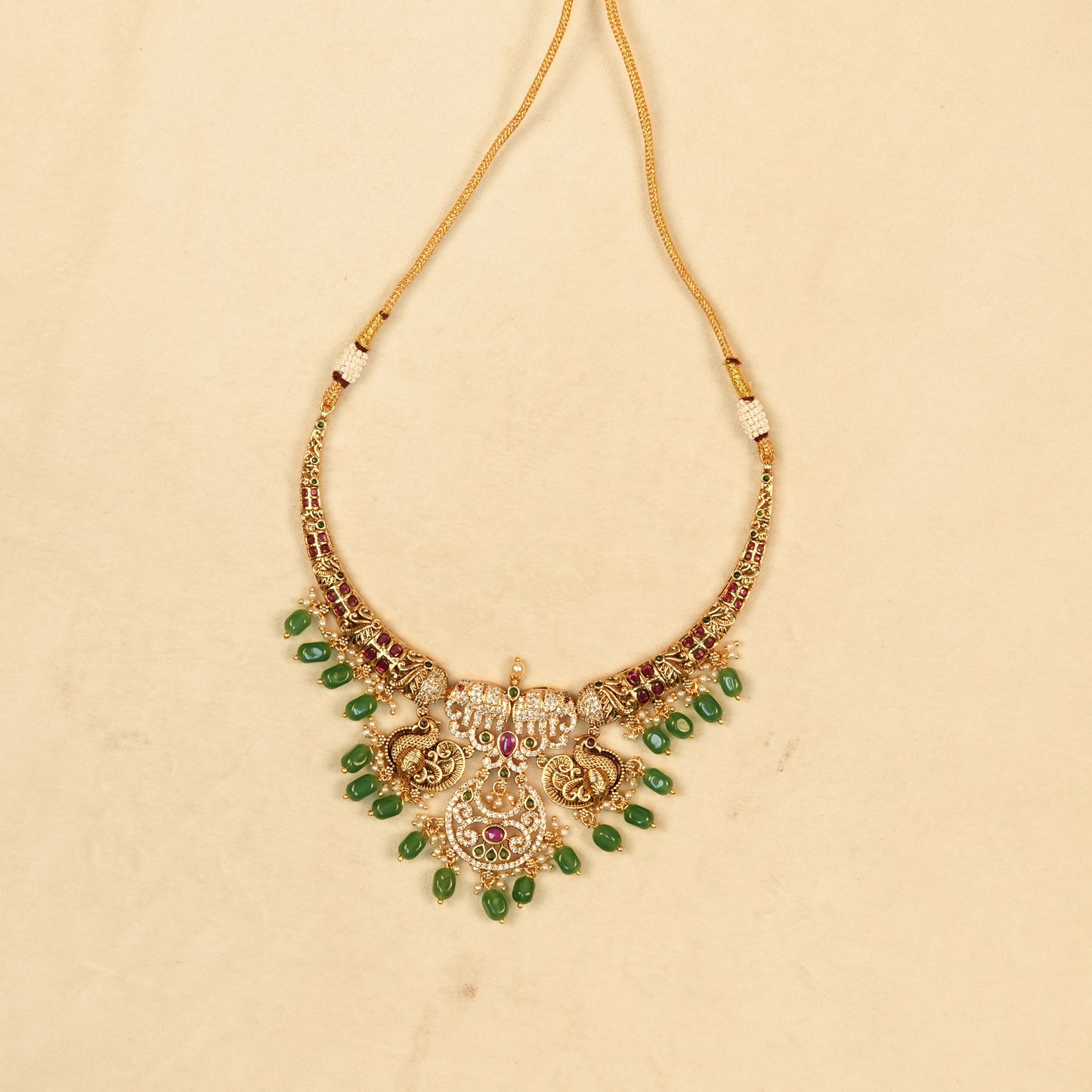 Aanura Gold Plated Temple Necklace & Earring Set
