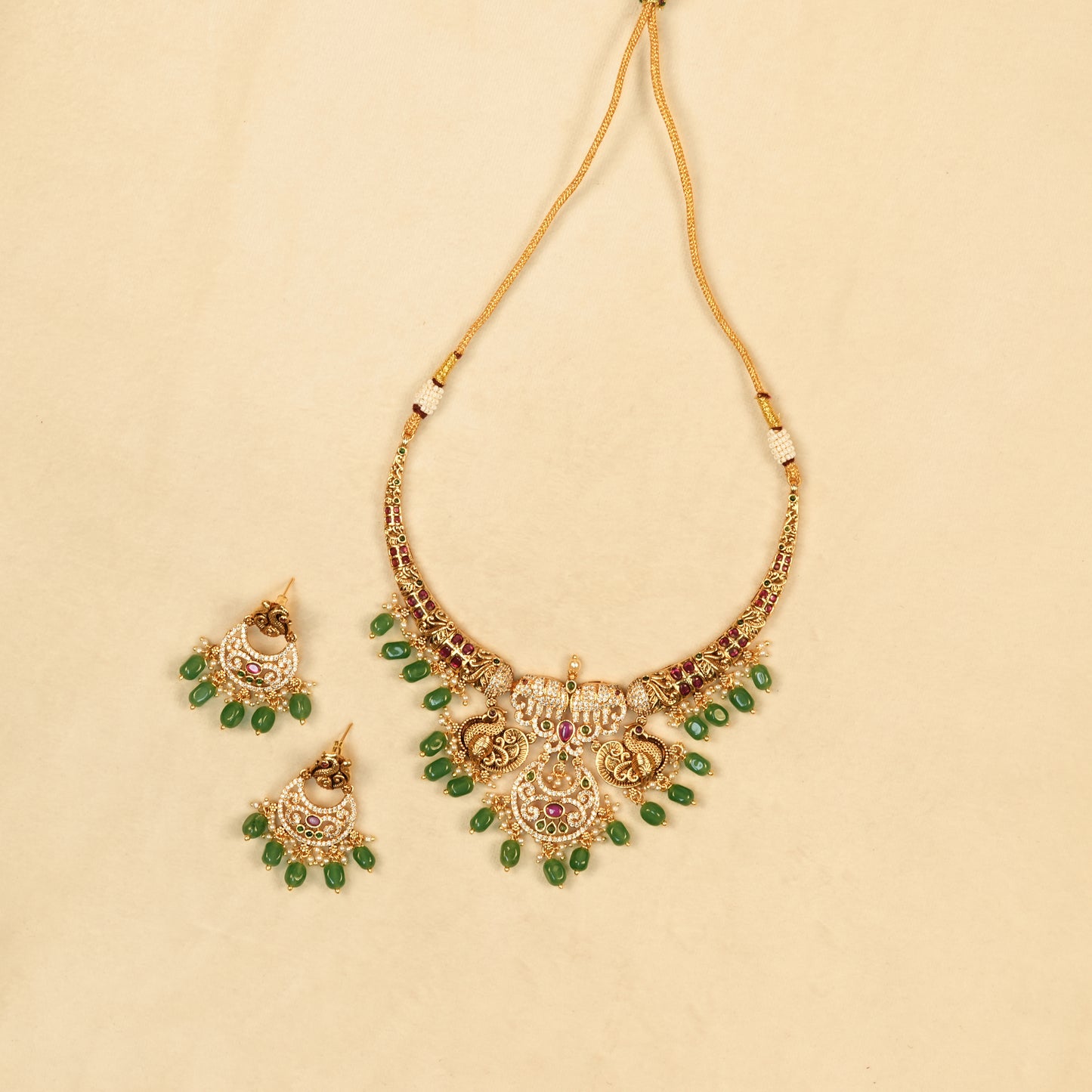 Aanura Gold Plated Temple Necklace & Earring Set
