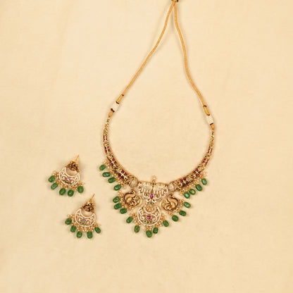 Aanura Gold Plated Temple Necklace & Earring Set