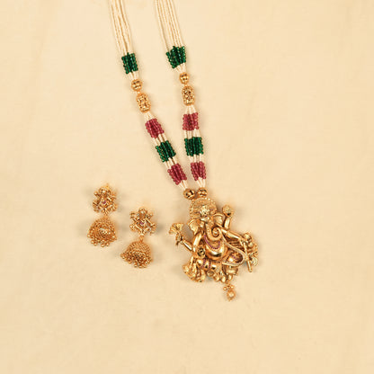 Aanura Gold Plated Sacred Motif Long Necklace Set