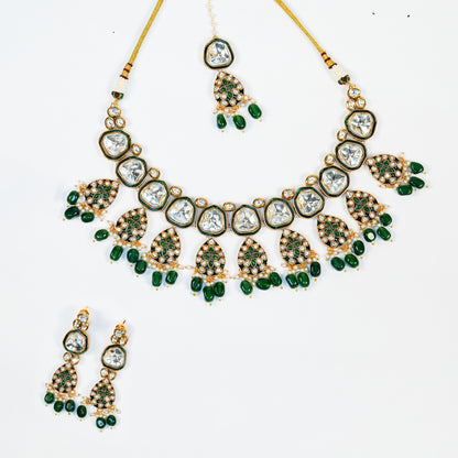 Aanura Gold Traditional Necklace Set With Earrings