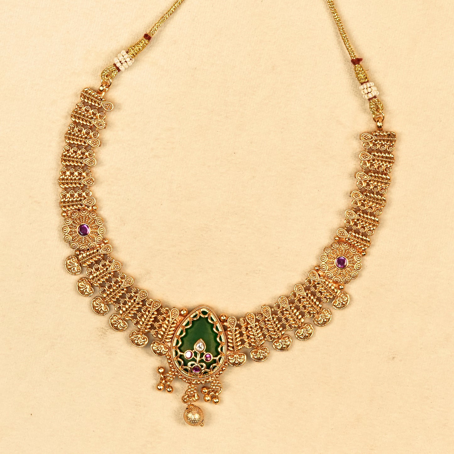 Aanura Gold Plated Emerald Aura Necklace Set