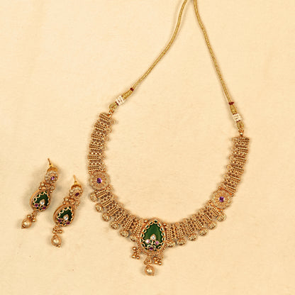 Aanura Gold Plated Emerald Aura Necklace Set