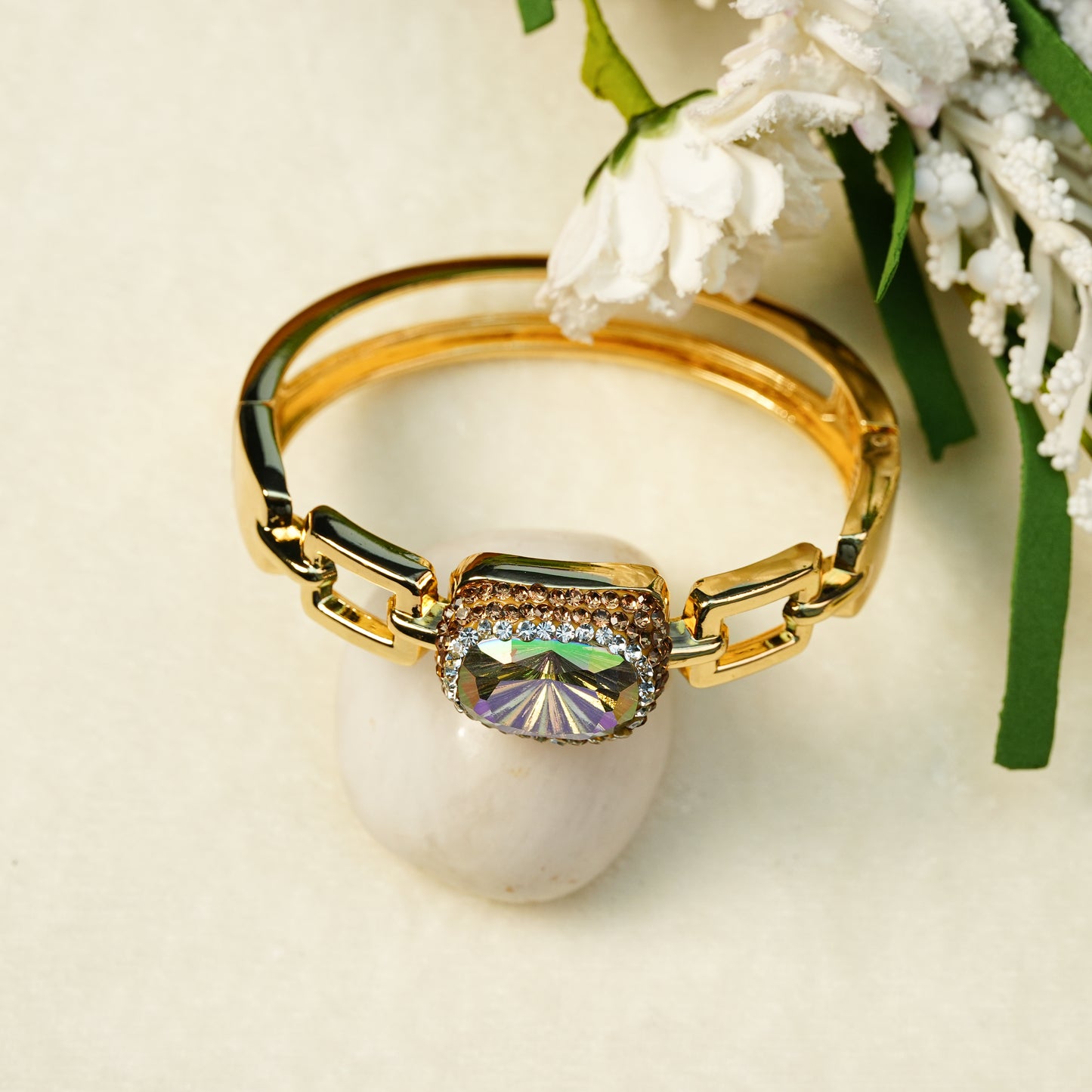 Aanura Gold Stainless Steel Crystal Bangle Bracelet