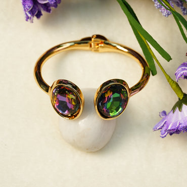 Aanura Gold Stainless Steel Dual-Stone Bangle Bracelet