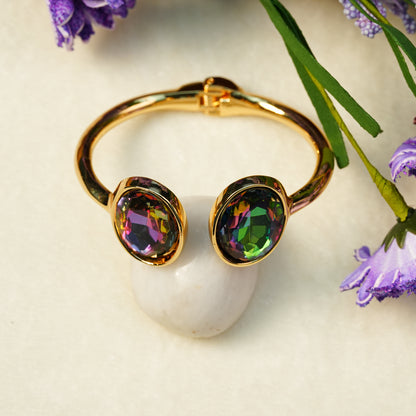 Aanura Gold Stainless Steel Dual-Stone Bangle Bracelet