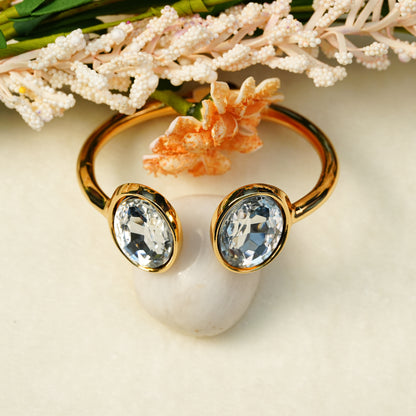 Aanura Gold Stainless Steel Dual-Stone Bangle Bracelet