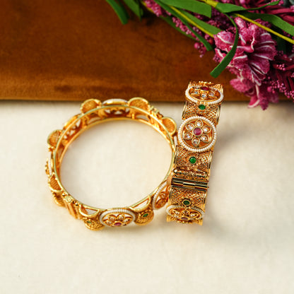 Aanura Gold Plated Heritage Stone Bangle Bracelet