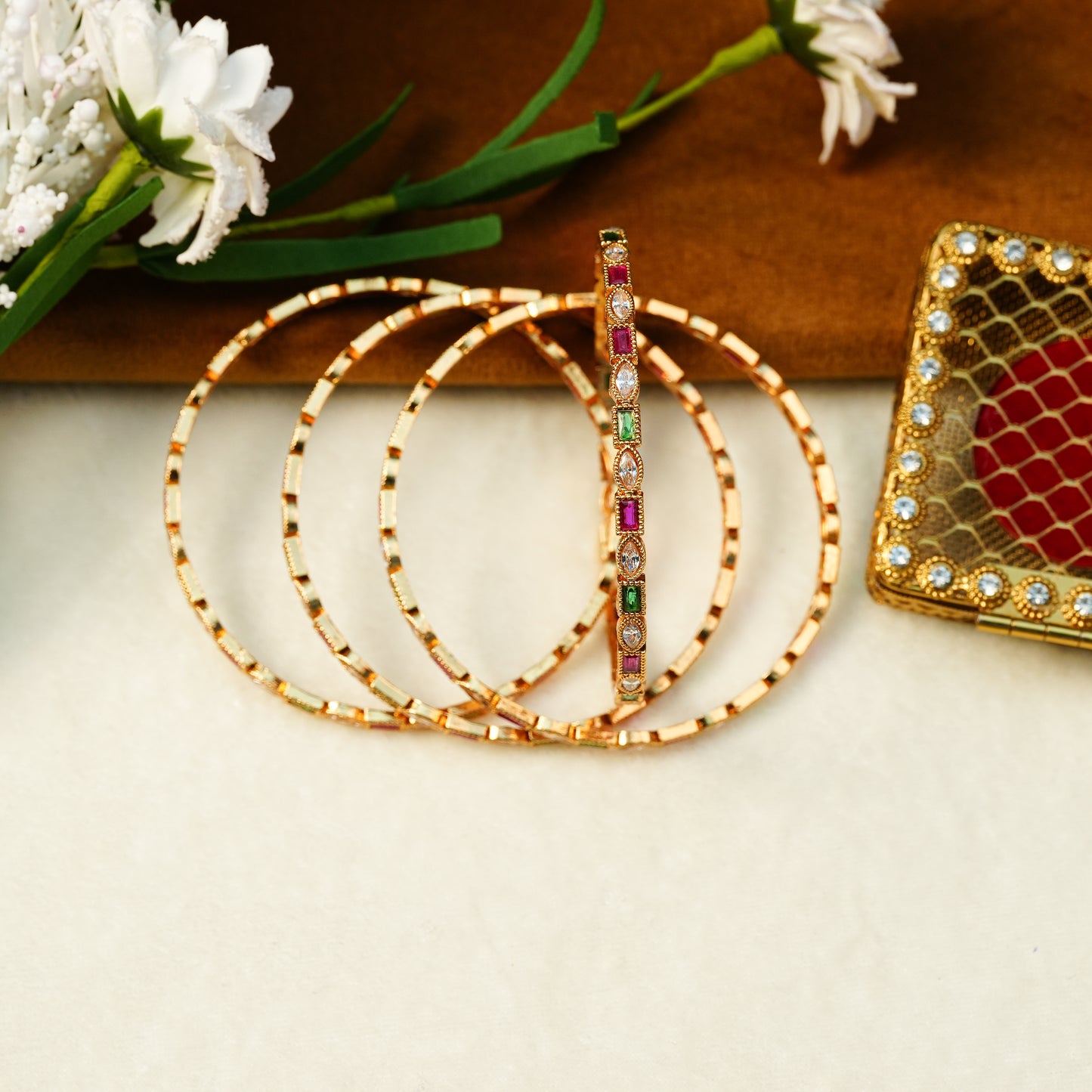 Aanura Gold Plated Multistone Slim Bangle