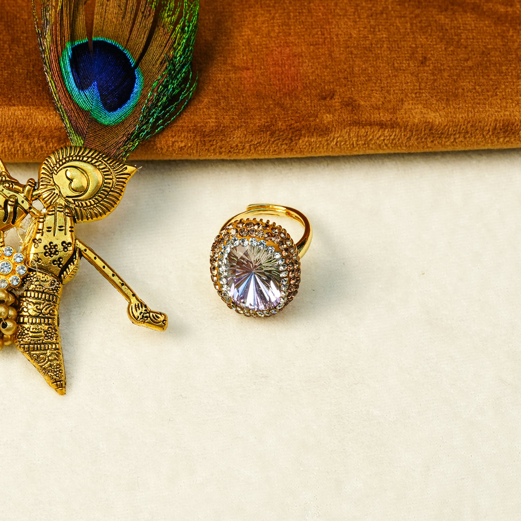 18K Gold Plated Crystal Statement Anti-Tarnish Waterproof Ring