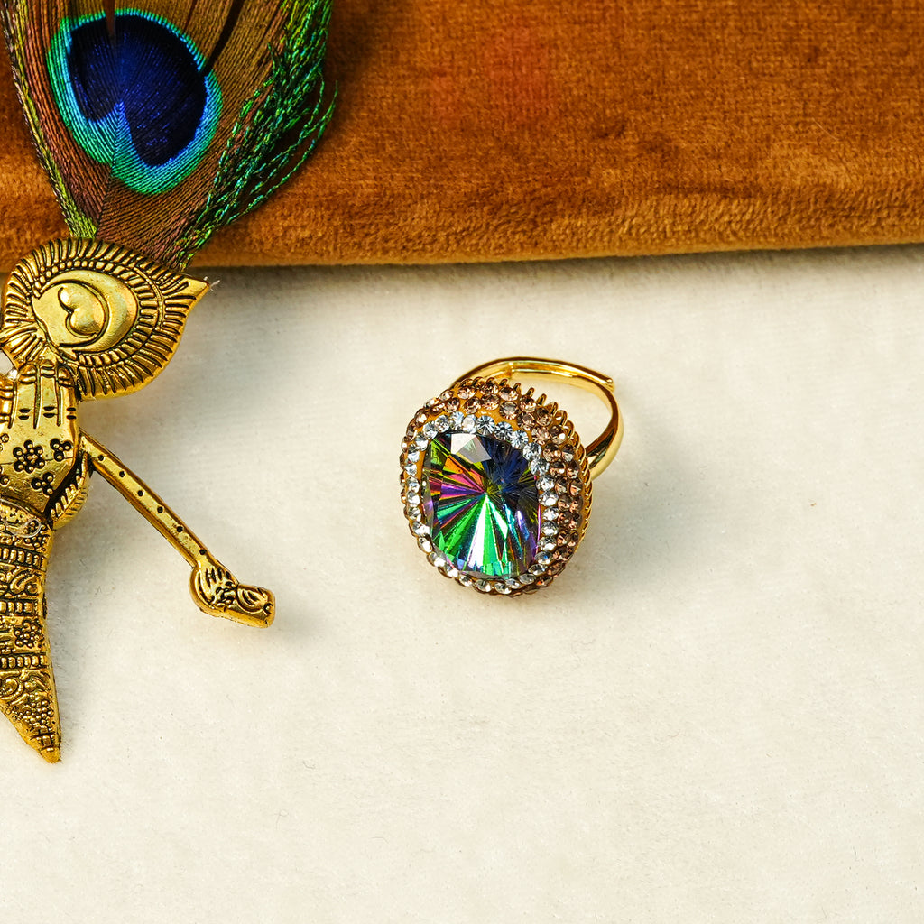 18K Gold Plated Crystal Statement Anti-Tarnish Waterproof Ring
